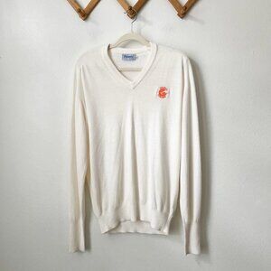 Vtg Etonic Dolphin Airlines vneck sweater embroidered logo unisex L